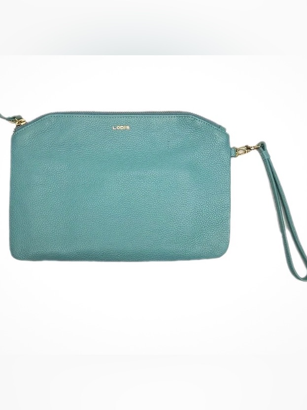 Lodis Wristlet Clutch Zip Wallet Pouch Organizer Blue Leather 9.75x6.75" Purse